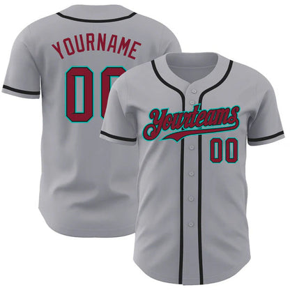 Custom Gray Crimson Black-Aqua Authentic Baseball Jersey