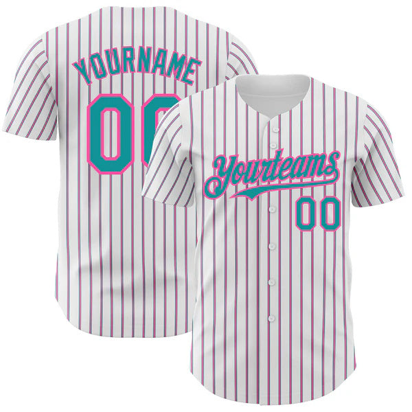 Custom White (Teal Pink Pinstripe) Teal-Pink Authentic Baseball Jersey