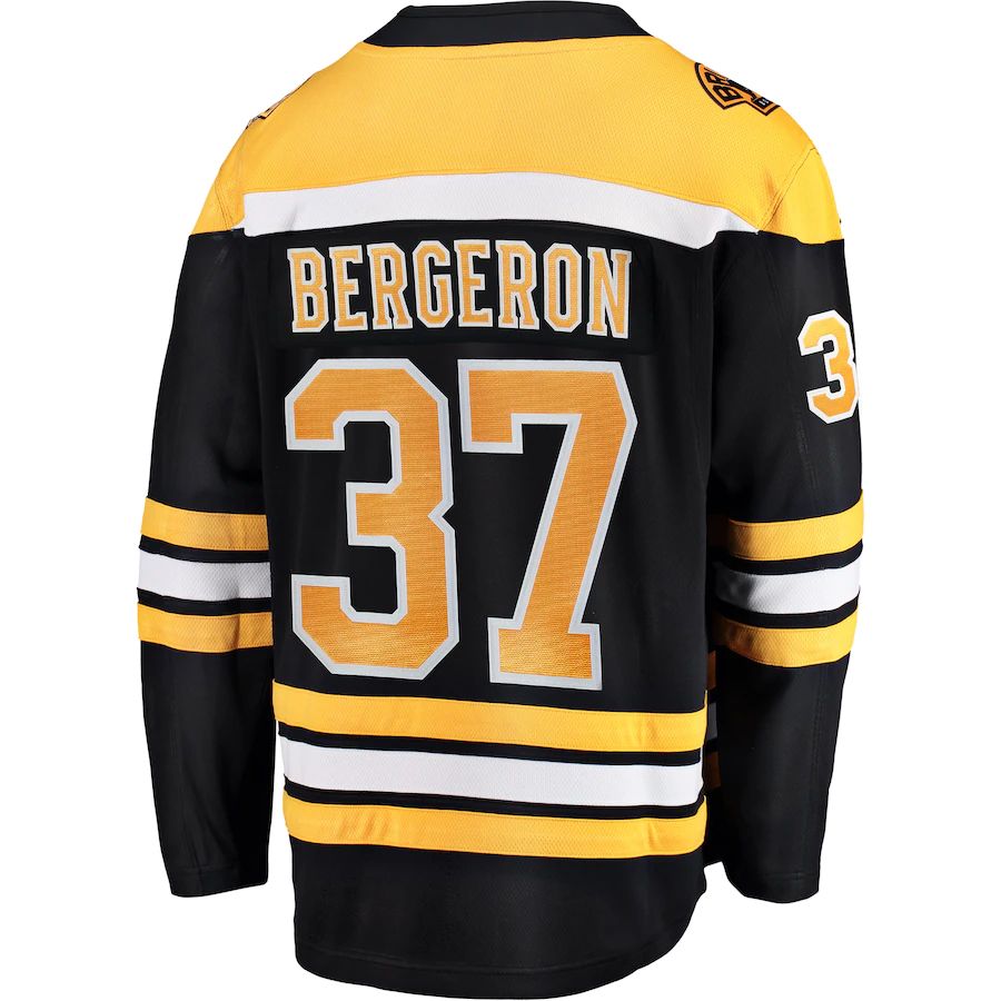 B.Bruins #37 Patrice Bergeron Fanatics Branded Breakaway Player Jersey  Black Stitched American Hockey Jerseys